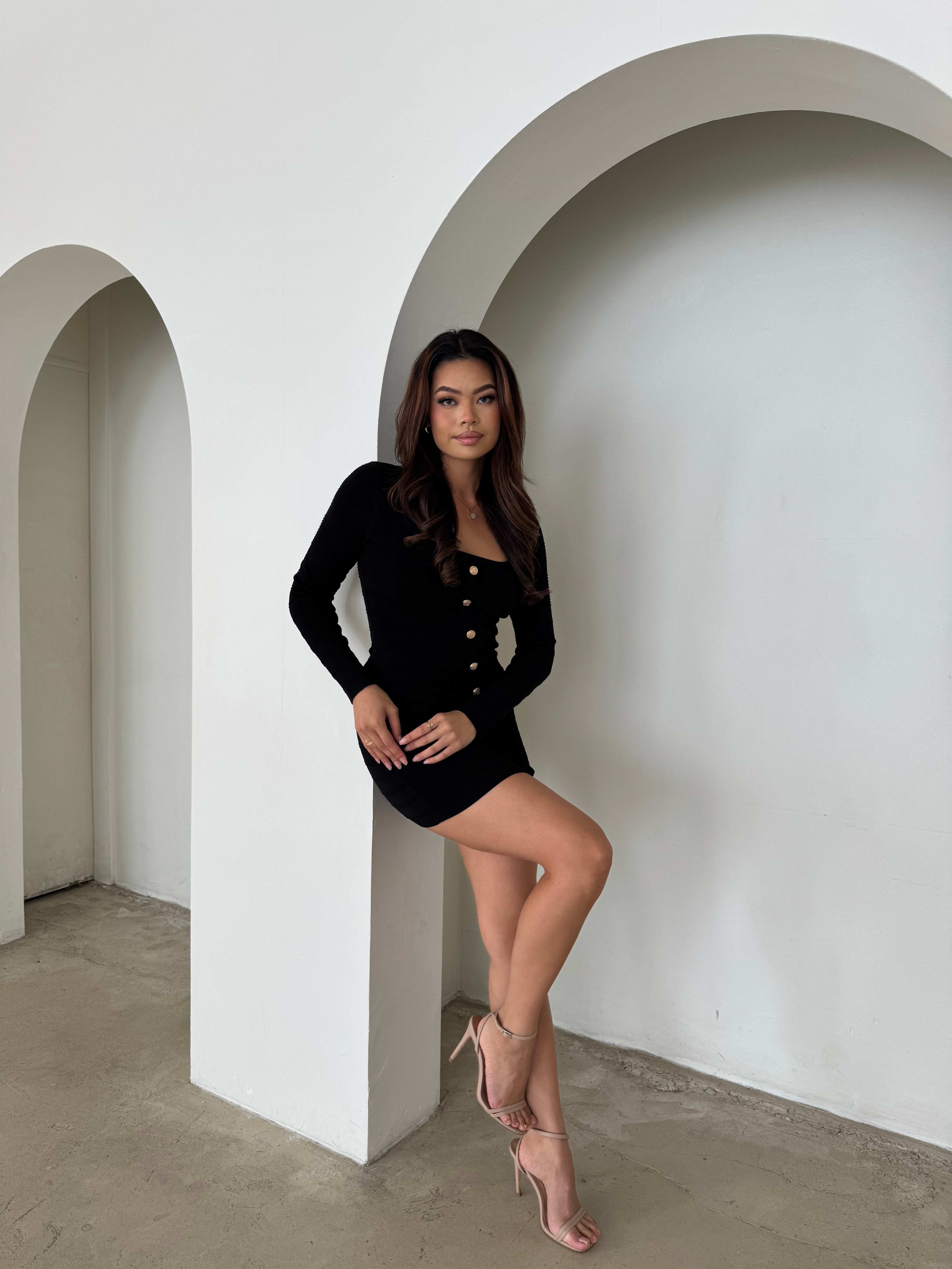 Elegant Black Buttoned Dress