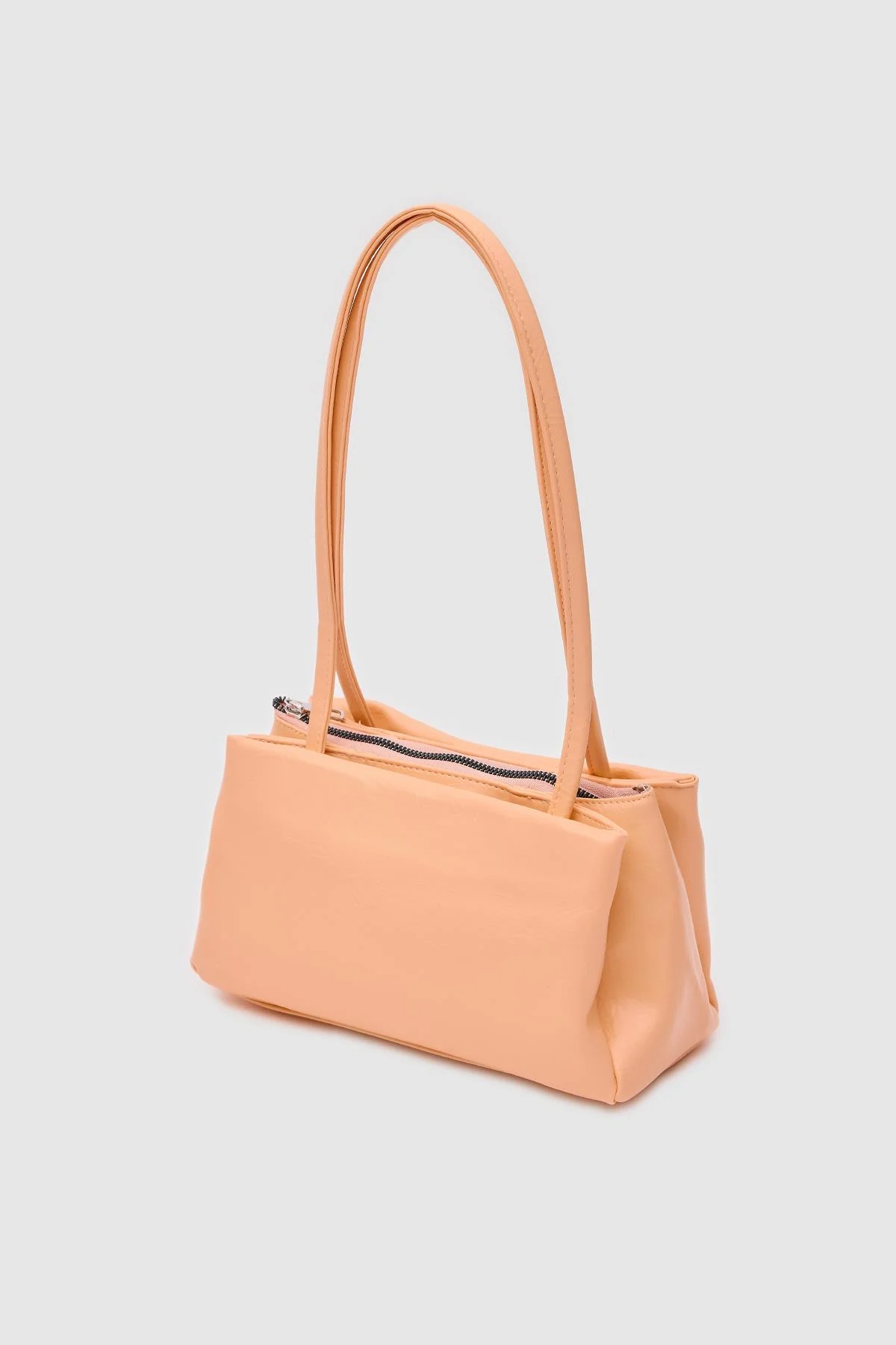 Chic Peach Faux Leather Shoulder Bag
