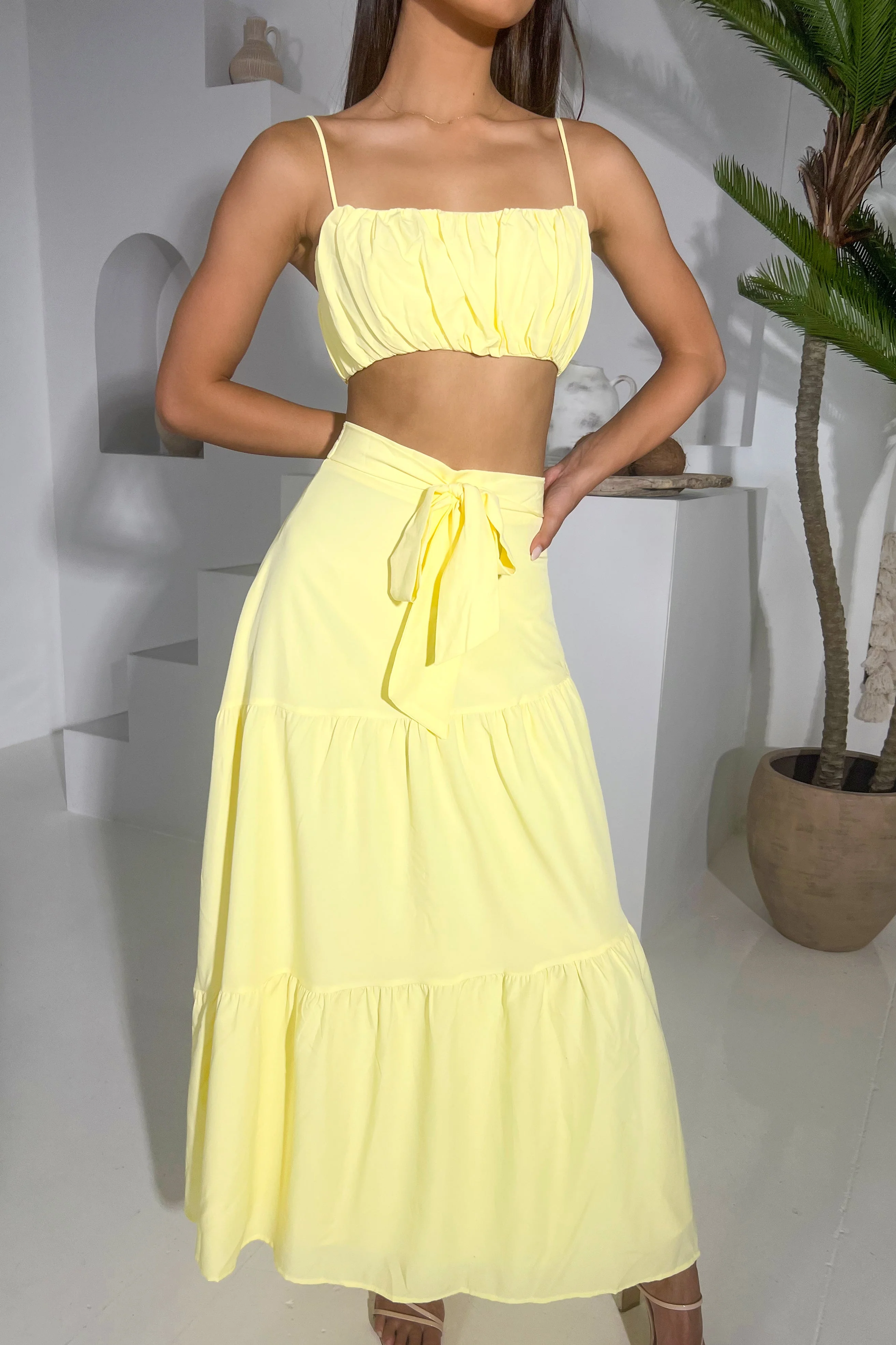 Elegant Yellow Two-Piece Summer Dress
