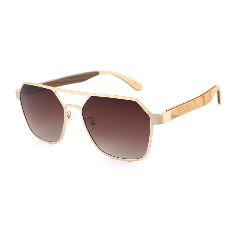 Stylish Geometric Sunglasses With Wooden Temples