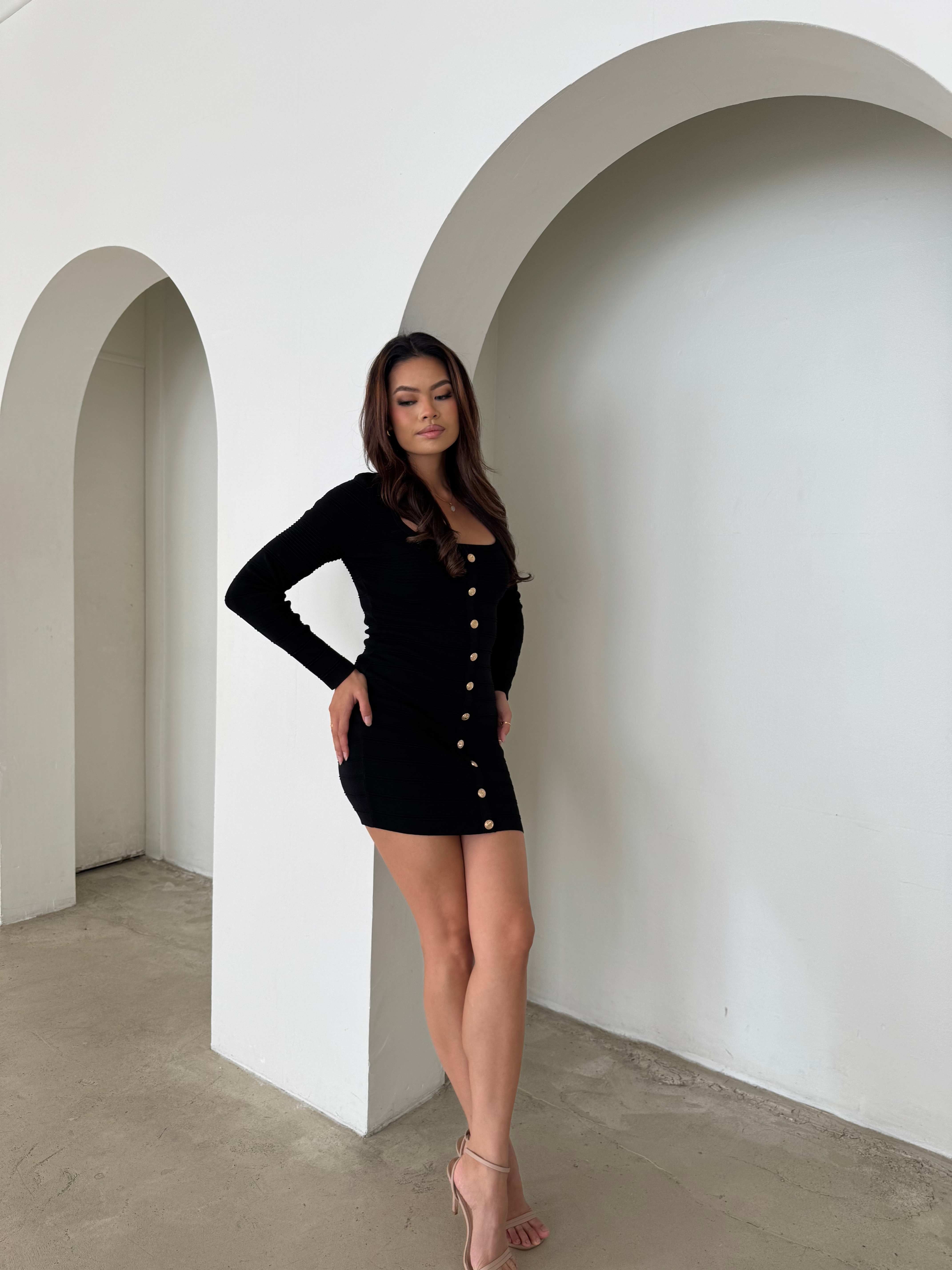 Elegant Black Buttoned Dress