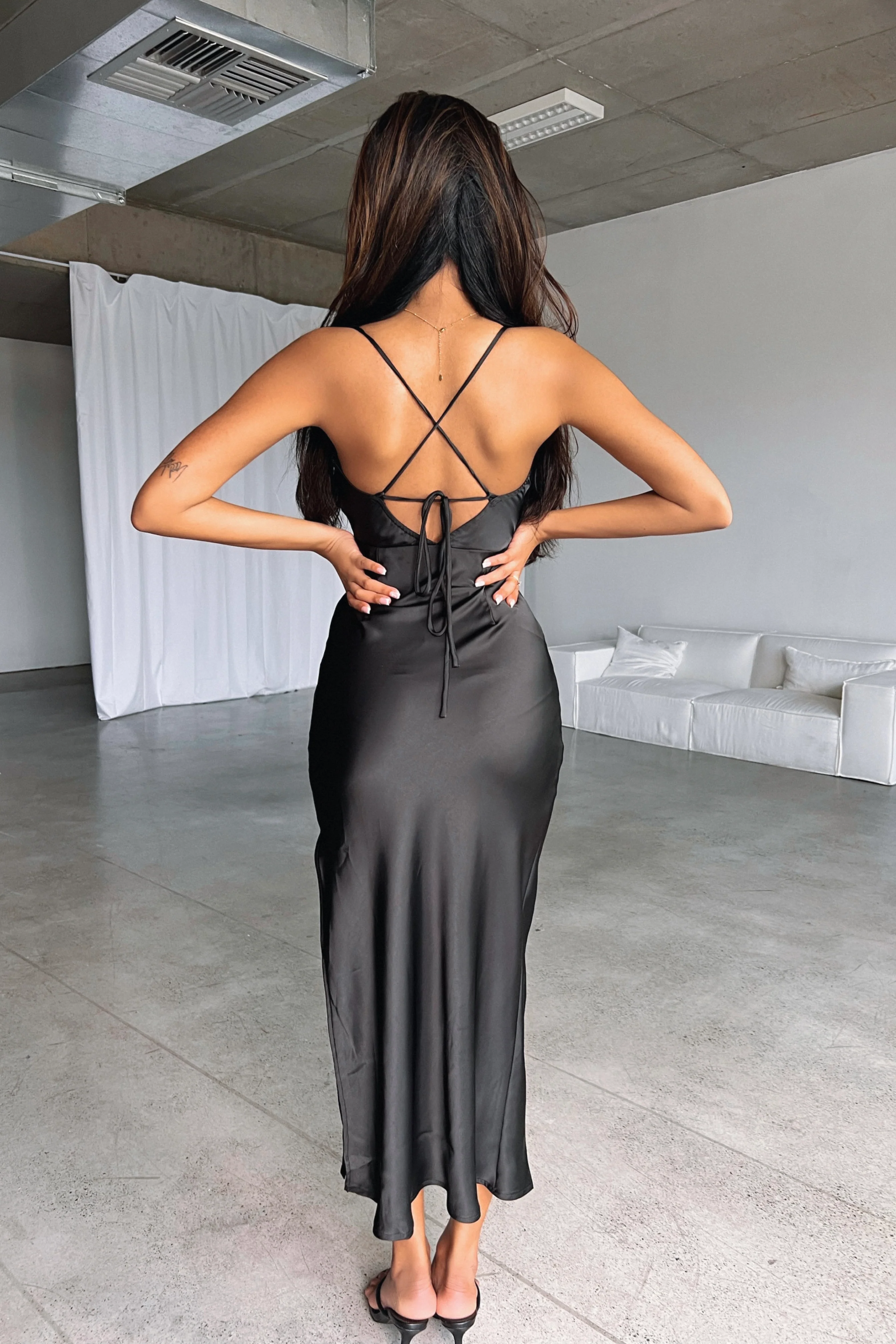 Elegant Black Satin Dress