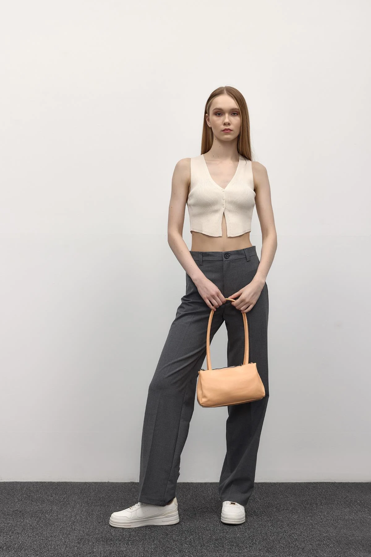 Chic Peach Faux Leather Shoulder Bag