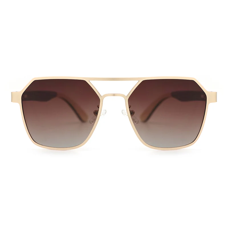 Stylish Geometric Sunglasses With Wooden Temples
