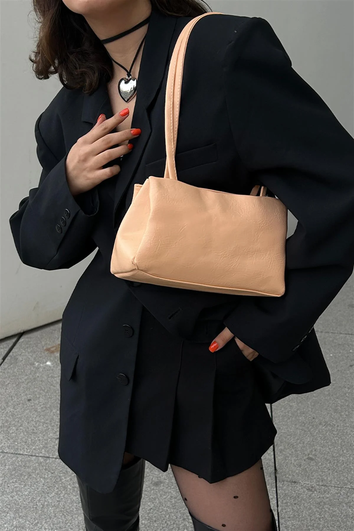 Chic Peach Faux Leather Shoulder Bag