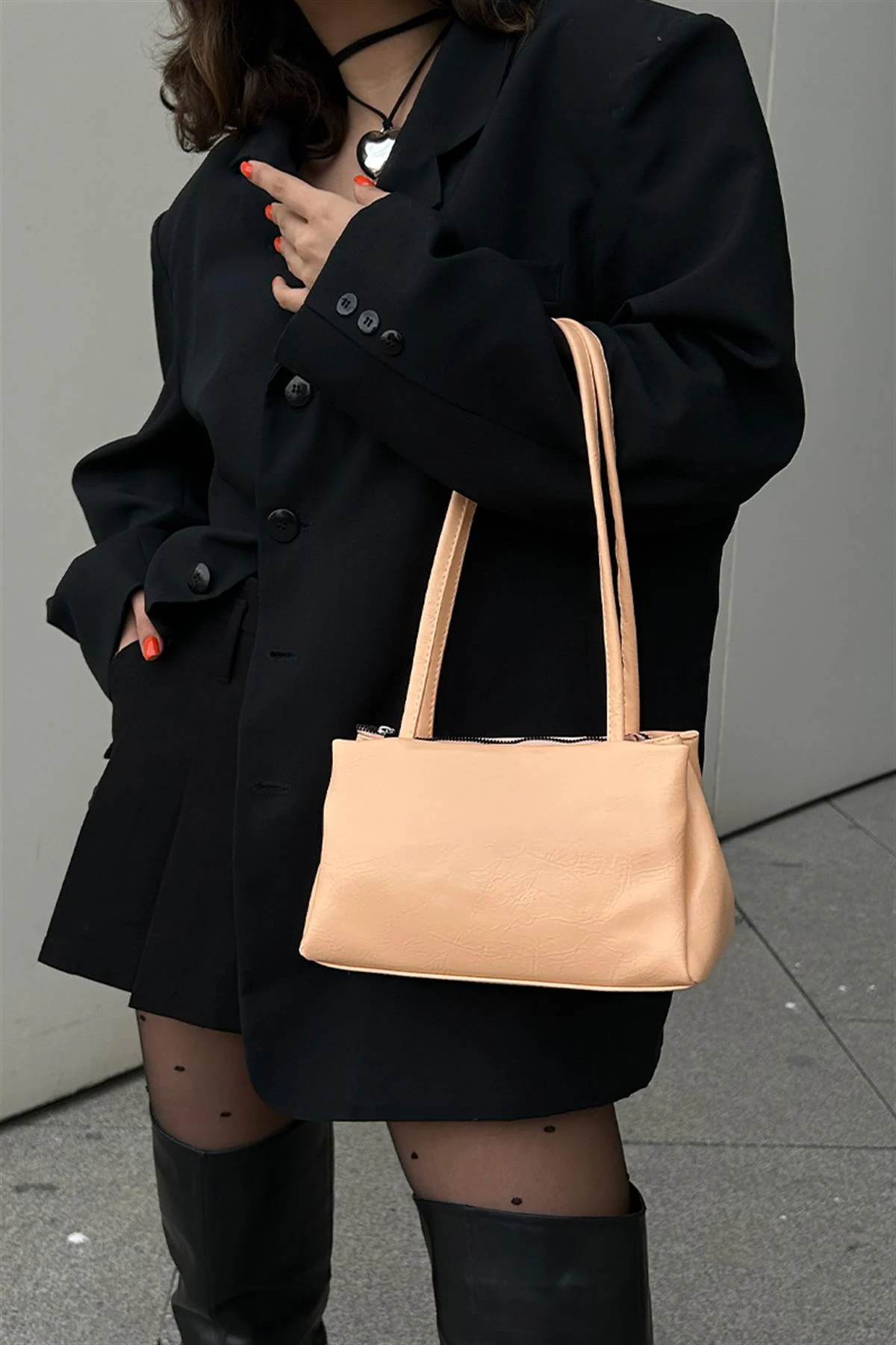 Chic Peach Faux Leather Shoulder Bag