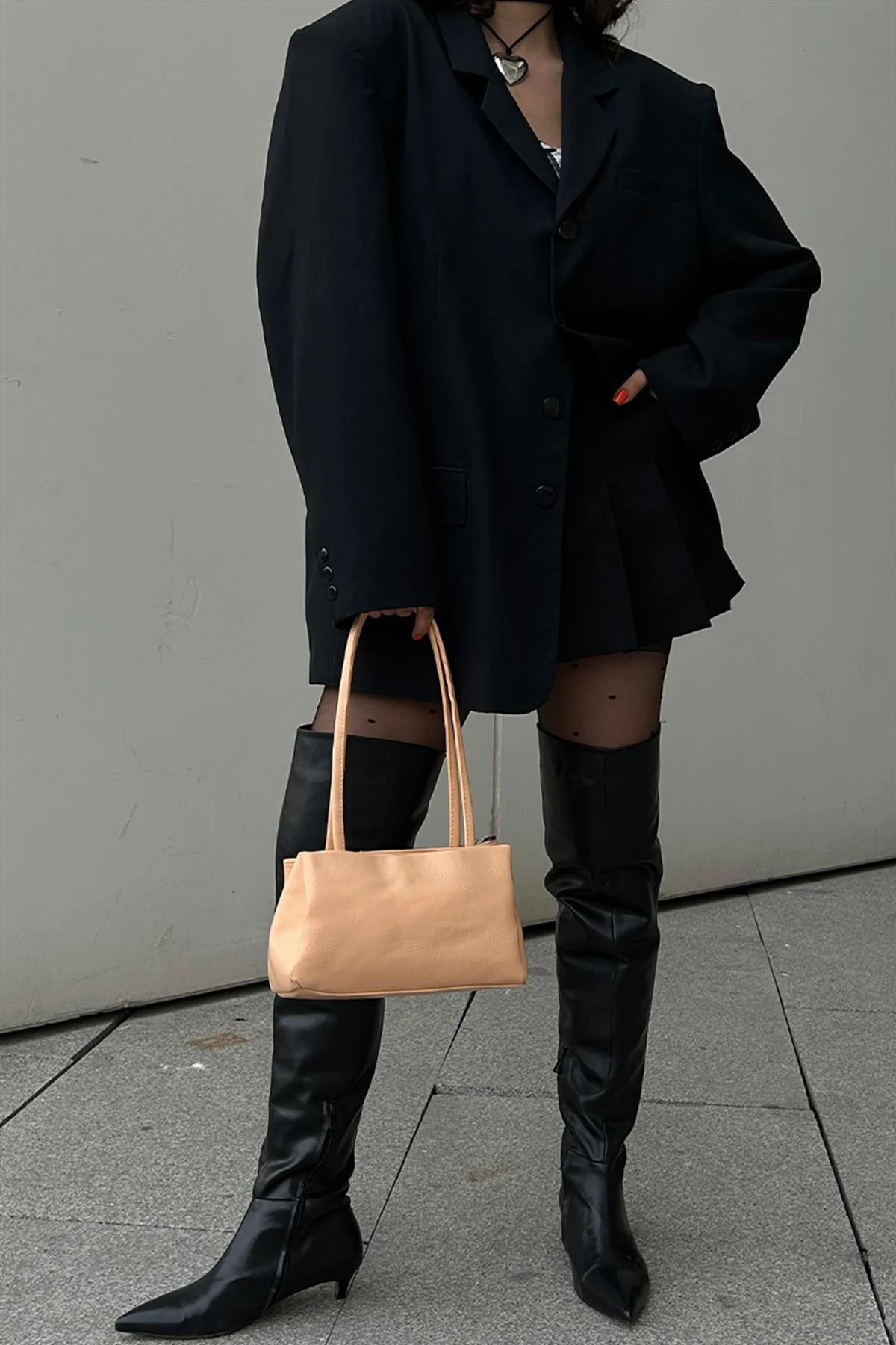 Chic Peach Faux Leather Shoulder Bag