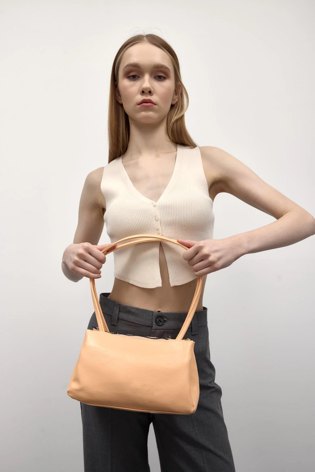Chic Peach Faux Leather Shoulder Bag