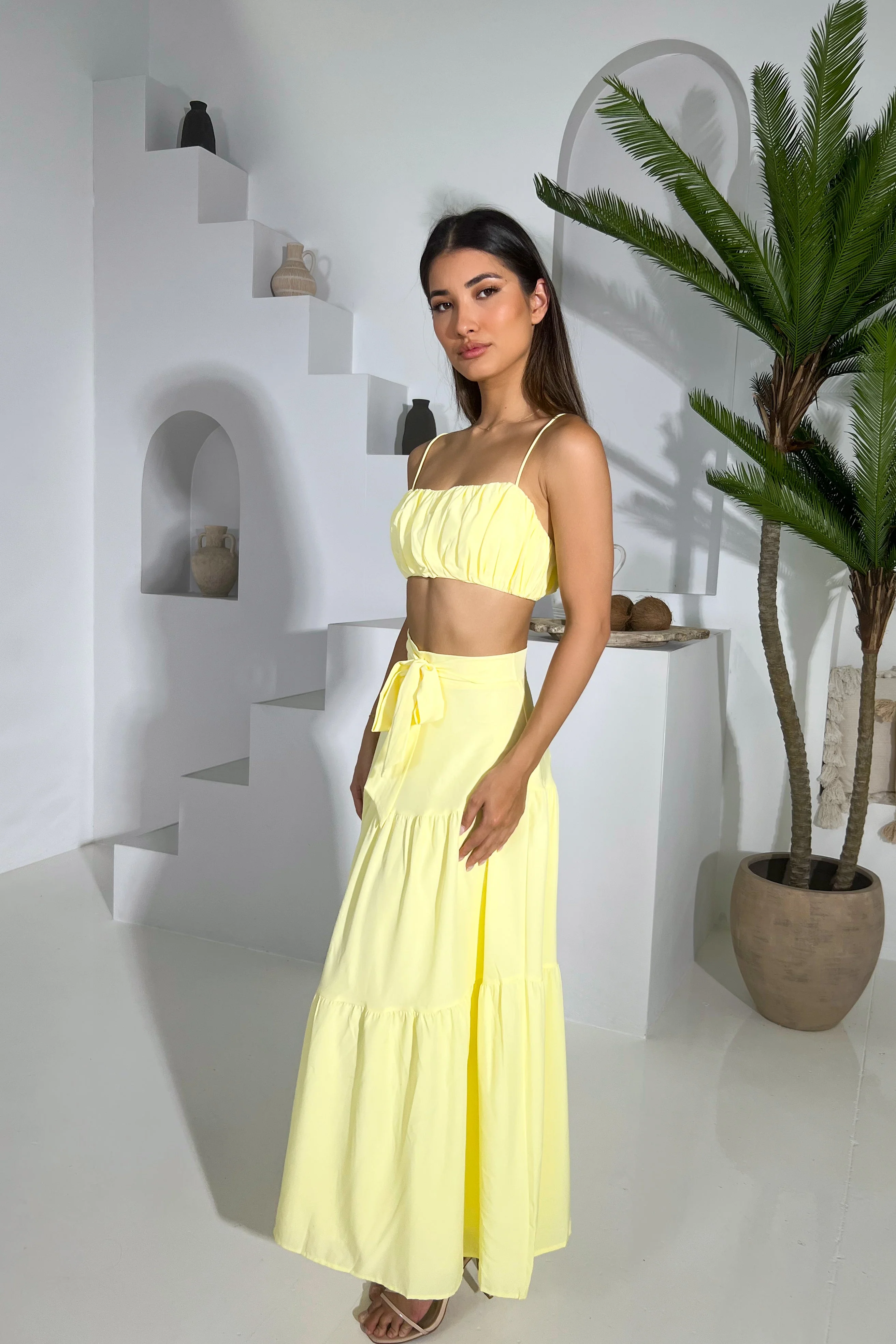 Elegant Yellow Two-Piece Summer Dress
