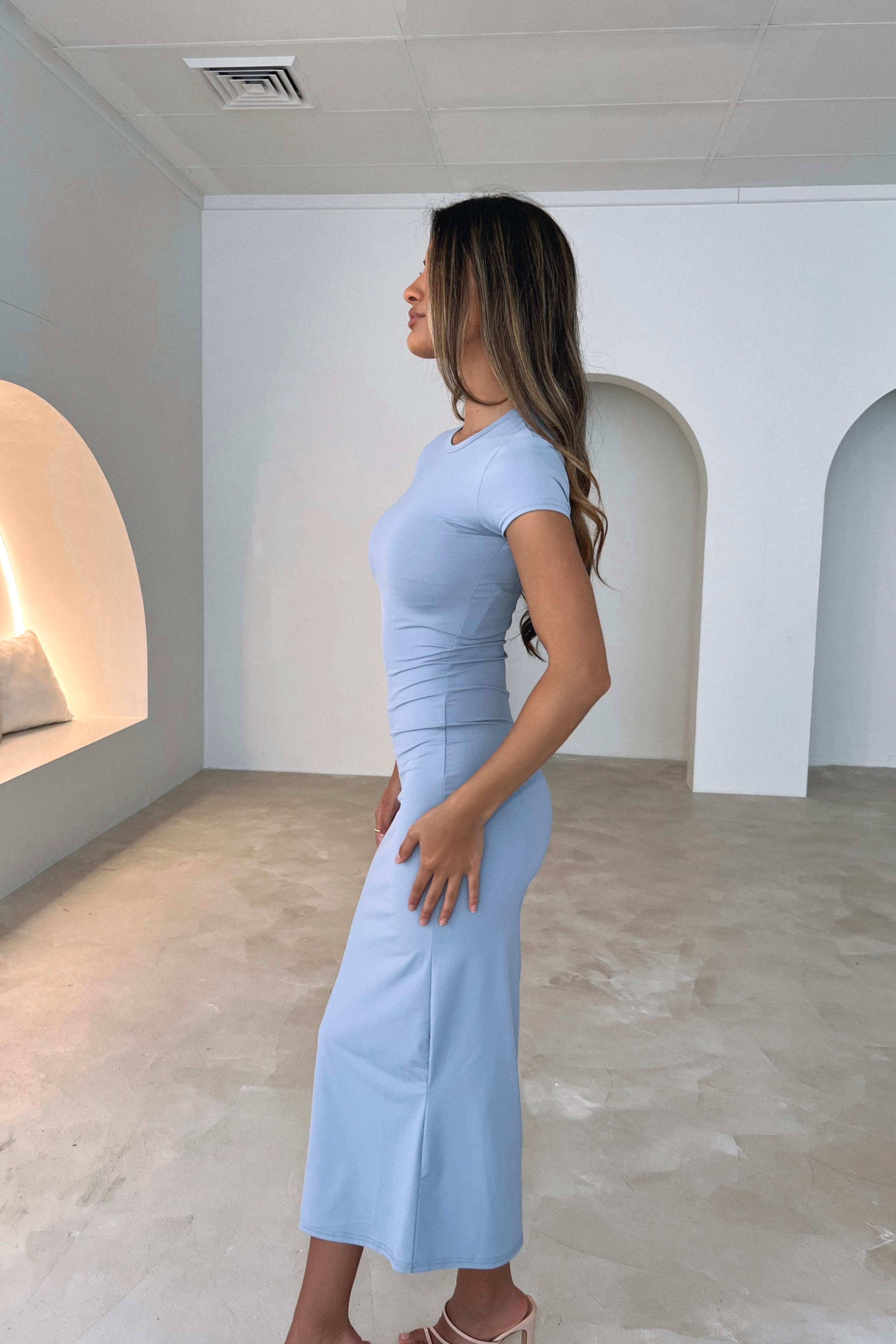 Elegant Sky Blue Midi Dress