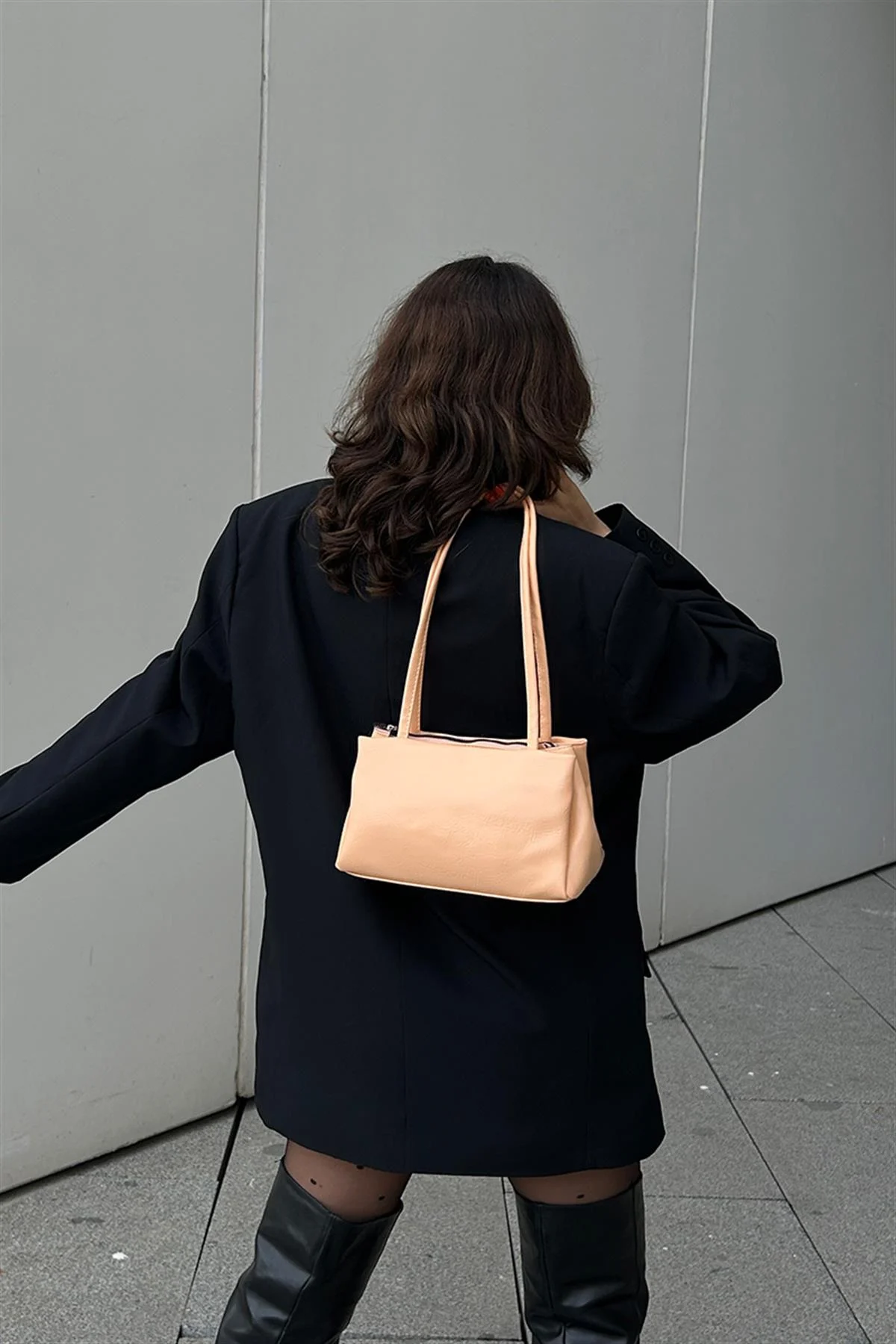 Chic Peach Faux Leather Shoulder Bag
