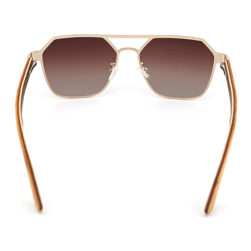 Stylish Geometric Sunglasses With Wooden Temples