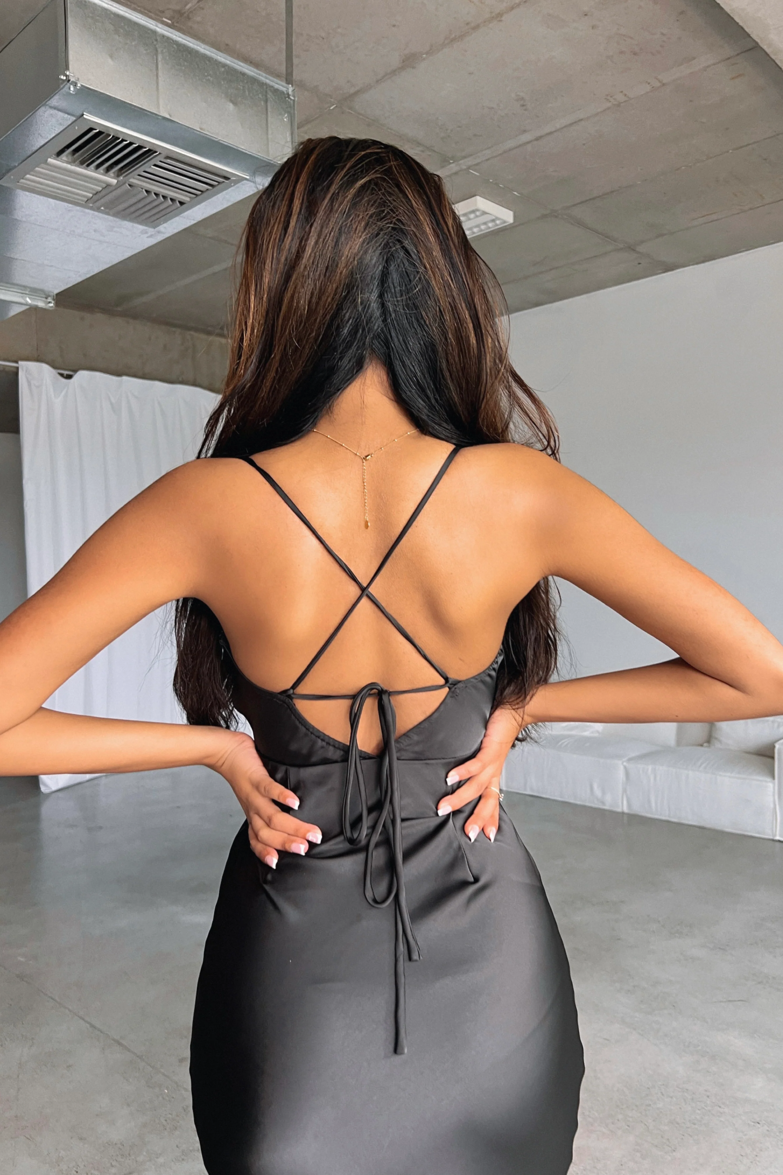 Elegant Black Satin Dress