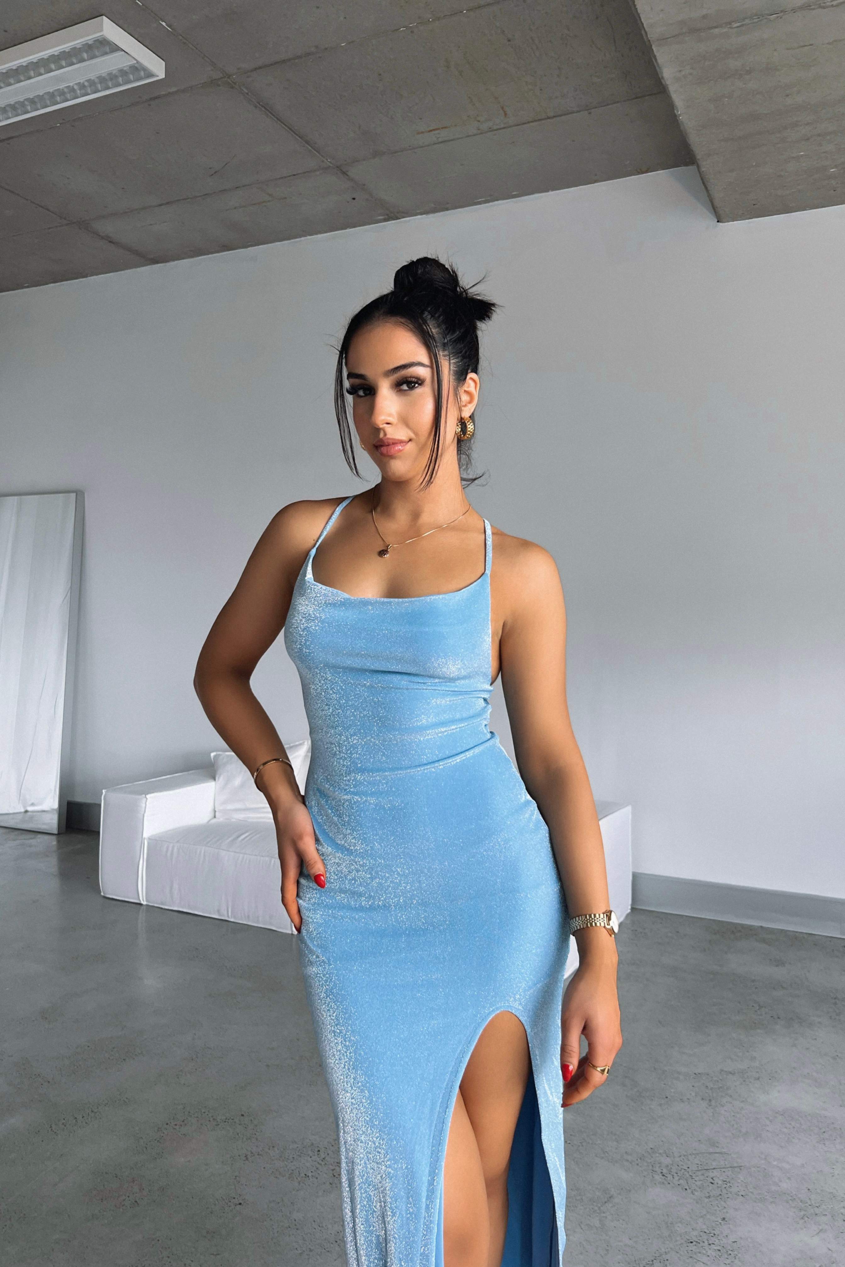 Elegant Sky Blue Evening Dress